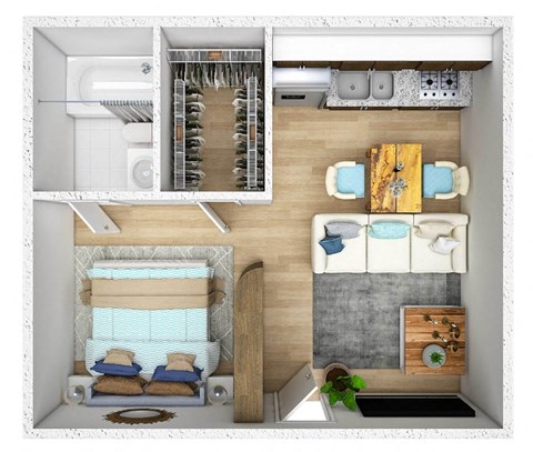 Floor plan for studio, 1 bath, 412 sqft